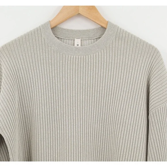 Lululemon Women's Cotton Blend Ribbed Long Sleeve Sweater Bone/Off White Sz S - Picture 3 of 8